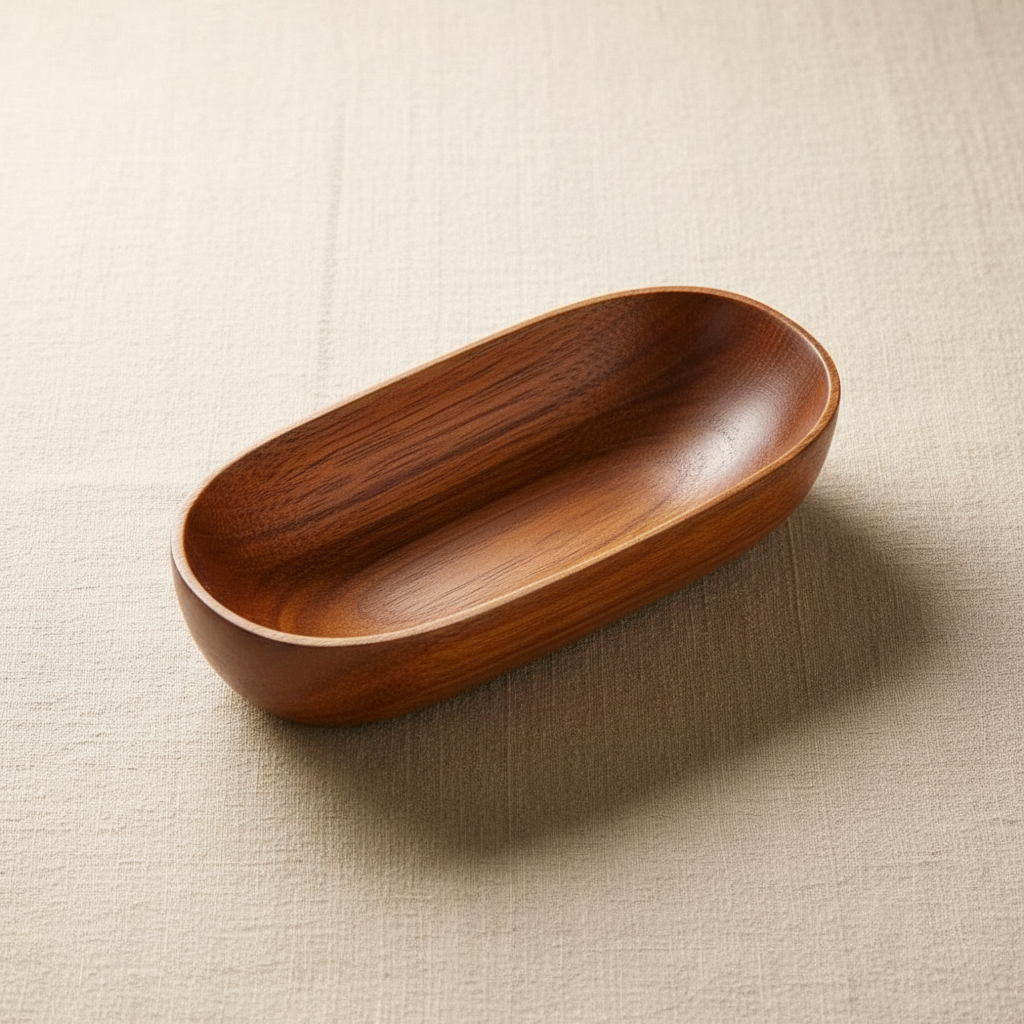 woodnestcraft solid acacia wood canoe bowl with natural grain, perfect as a snack dish or decorative catch-all tray