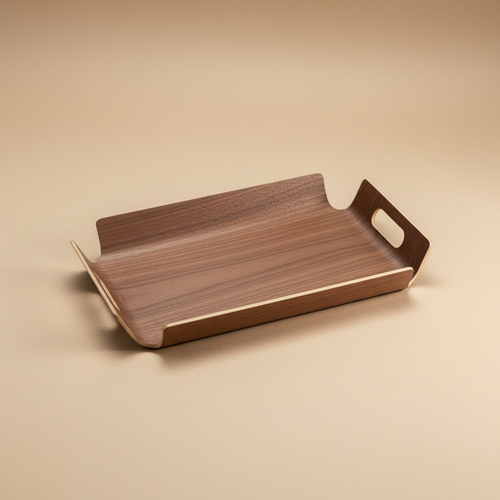 woodnestcraft dark walnut solid wood serving tray with cut-out handles on a neutral background