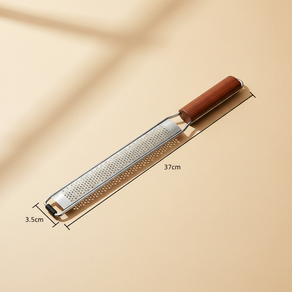 woodnestcraft kitchen grater with a handcrafted Padauk wood handle and stainless steel blade for zesting and grating