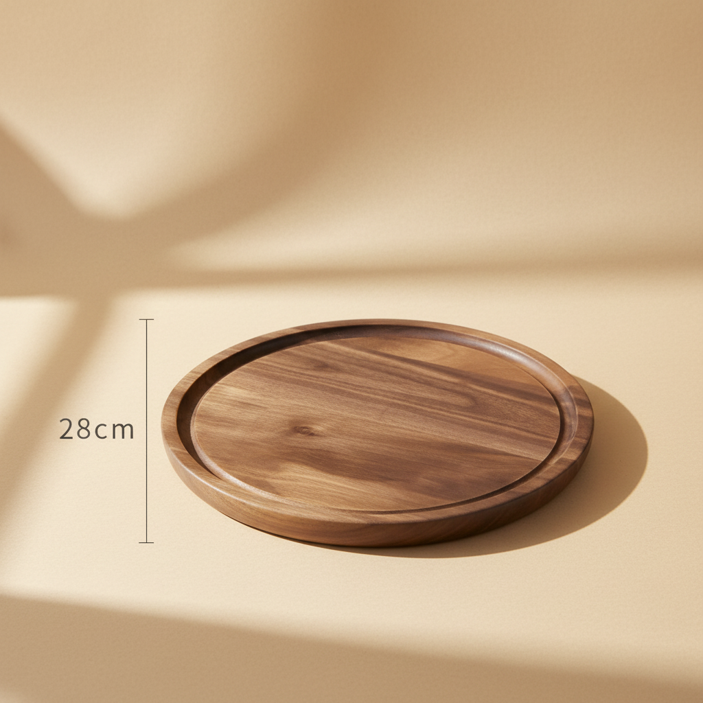 woodnestcraft round walnut wood cutting and serving board with a juice groove, 28 cm diameter