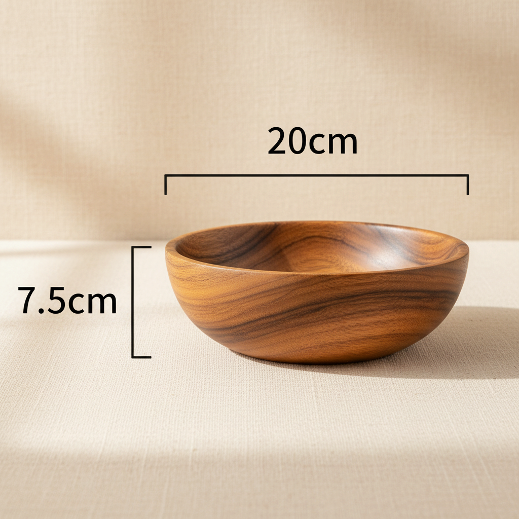 woodnestcraft round solid wood serving bowl with natural grain, 20cm diameter, ideal for salads or fruit displays