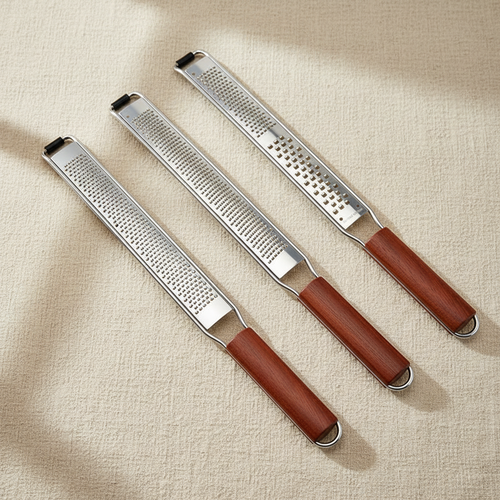 woodnestcraft set of three kitchen graters with padauk wood handles and stainless steel blades for zesting and grating